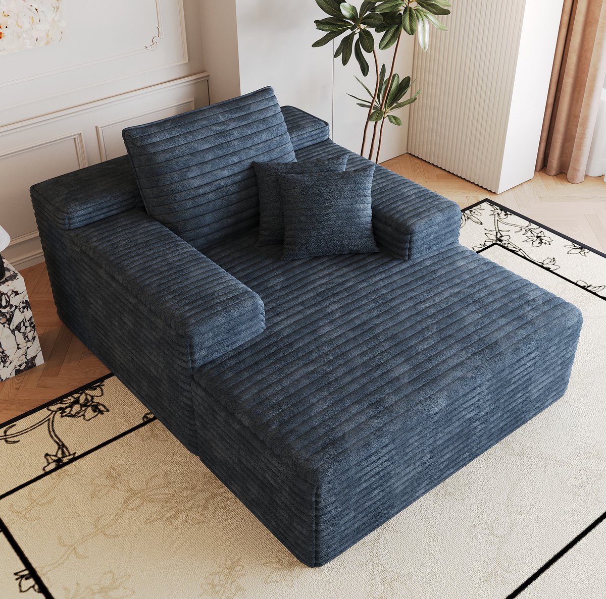 MODENUIT Chaise Longue 115 x 159 cm - Zonder Montage - Voor Woonkamer En Slaapkamer - Ribstof - Blauw