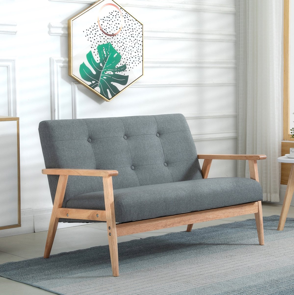 MODENUIT Bank - Loveseat 2-Zits - Skandi Design Met Knopen - Voor Woonkamer - Linnen - Donkergrijs