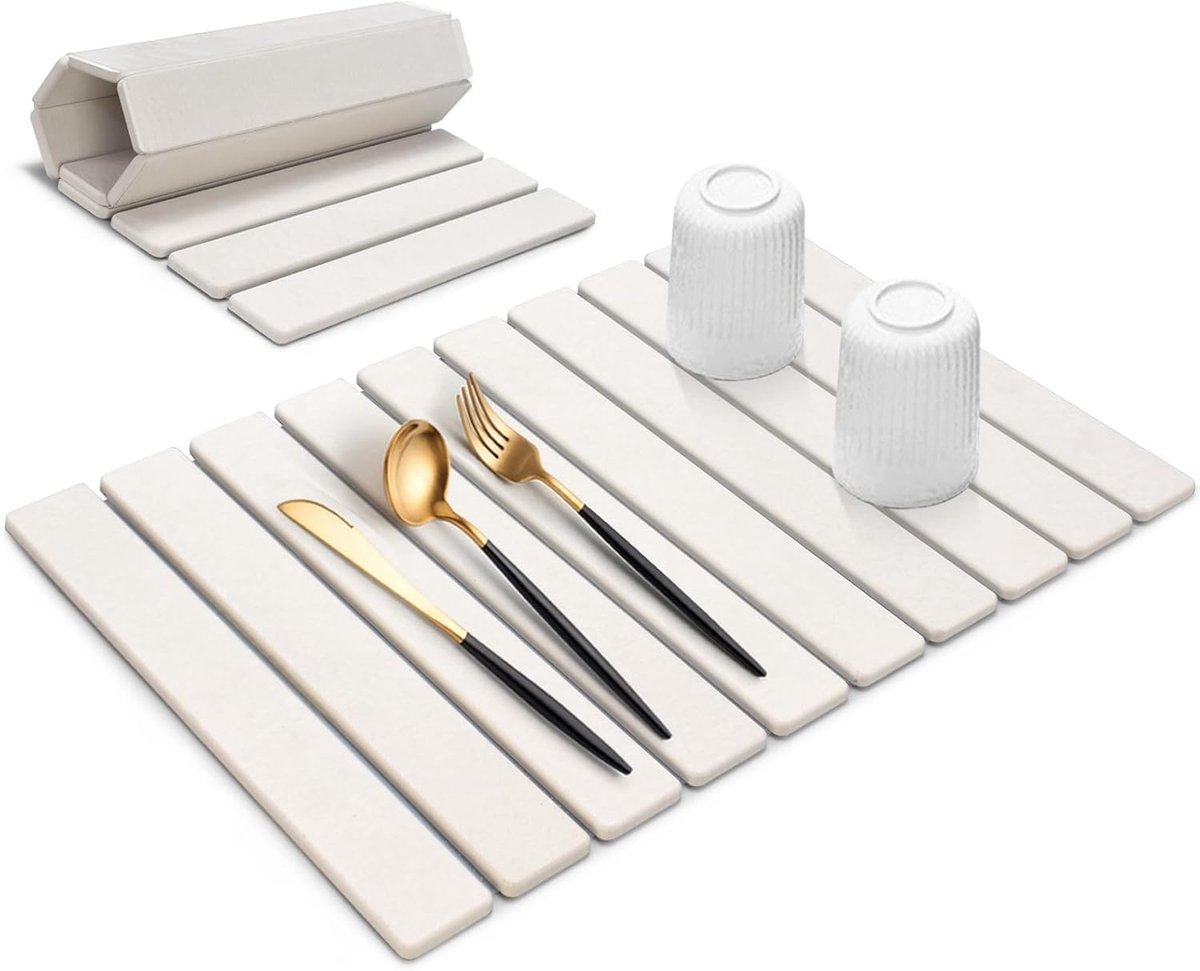 Diatomeeënaarde Droogmat Voor De Keuken – Opvouwbare Antislip Absorberende Mat Voor Servies En Glazen - ShopVlot