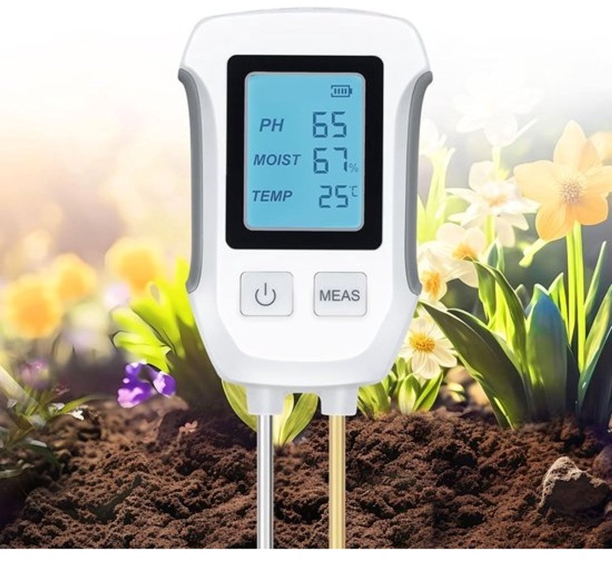 Digitale 3-in-1 Plantenmeter met Thermometer, Vochtigheid, pH Waarde en LCD Scherm voor Tuinieren en Landbouw