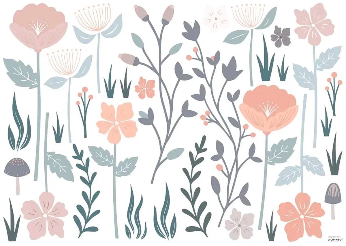 Lilipinso muursticker L steel bloemen roze taupe grijs
