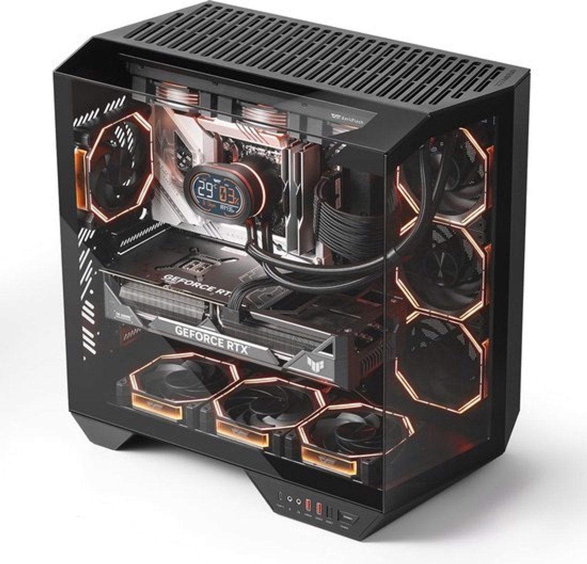 Volledige Toren ATX Gaming PC Case met Panoramisch Gehard Glas en Dual-Chamber Ontwerp
