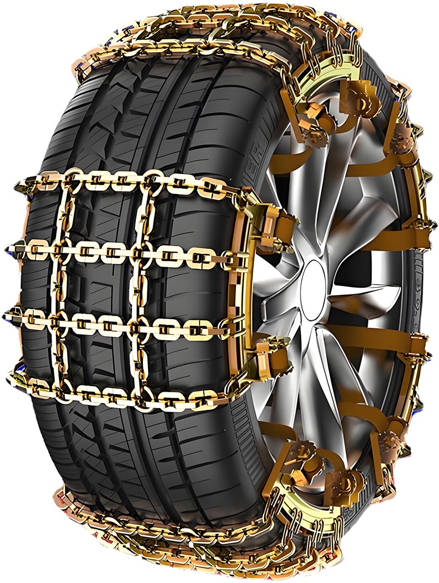 Sneeuwkettingen – Bandenbeschermingskettingen – Antislip veiligheidskettingen – Dubbelkoppig type – Bandenbescherming – Winterauto's – Geschikt voor personenauto's en vrachtwagens – Met leren pads – 215-285 mm - 1 stuk