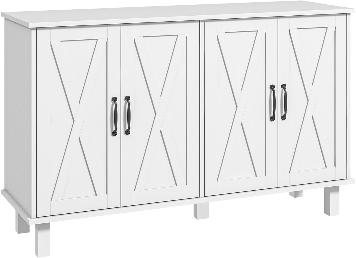 Sideboard keukenkast met 4 deuren voor keuken 120 x 37 x 75 cm wit | 2 laden, verstelbare planken, landelijke stijl, opbergkast, eetkamer, woonkamer