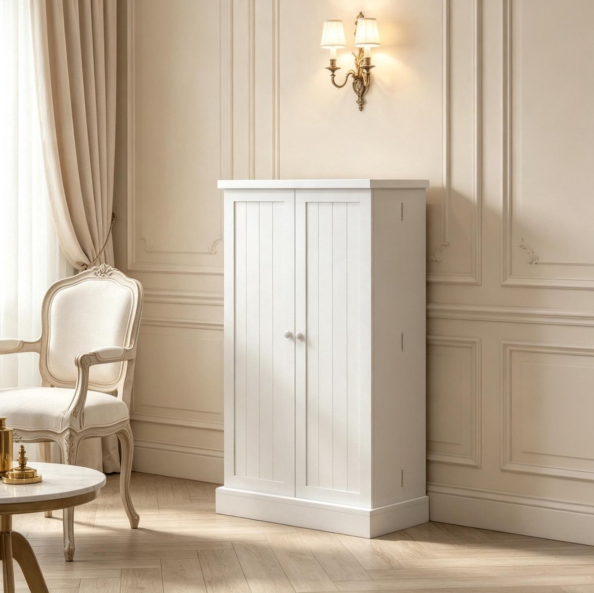 COVREO Keukenkast 60 x 30 x 104 cm wit MDF - 2 deuren - 5 hoofdvakken - wandbeveiliging