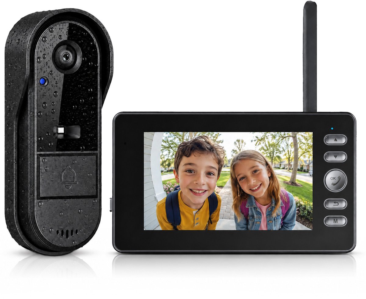 Draadloze Video Deurbel met Scherm (4,3 Inch) - Camera Deurbel Zonder WiFi - IP65 Waterdicht - 120° Kijkhoek & Nachtzicht - Intercom