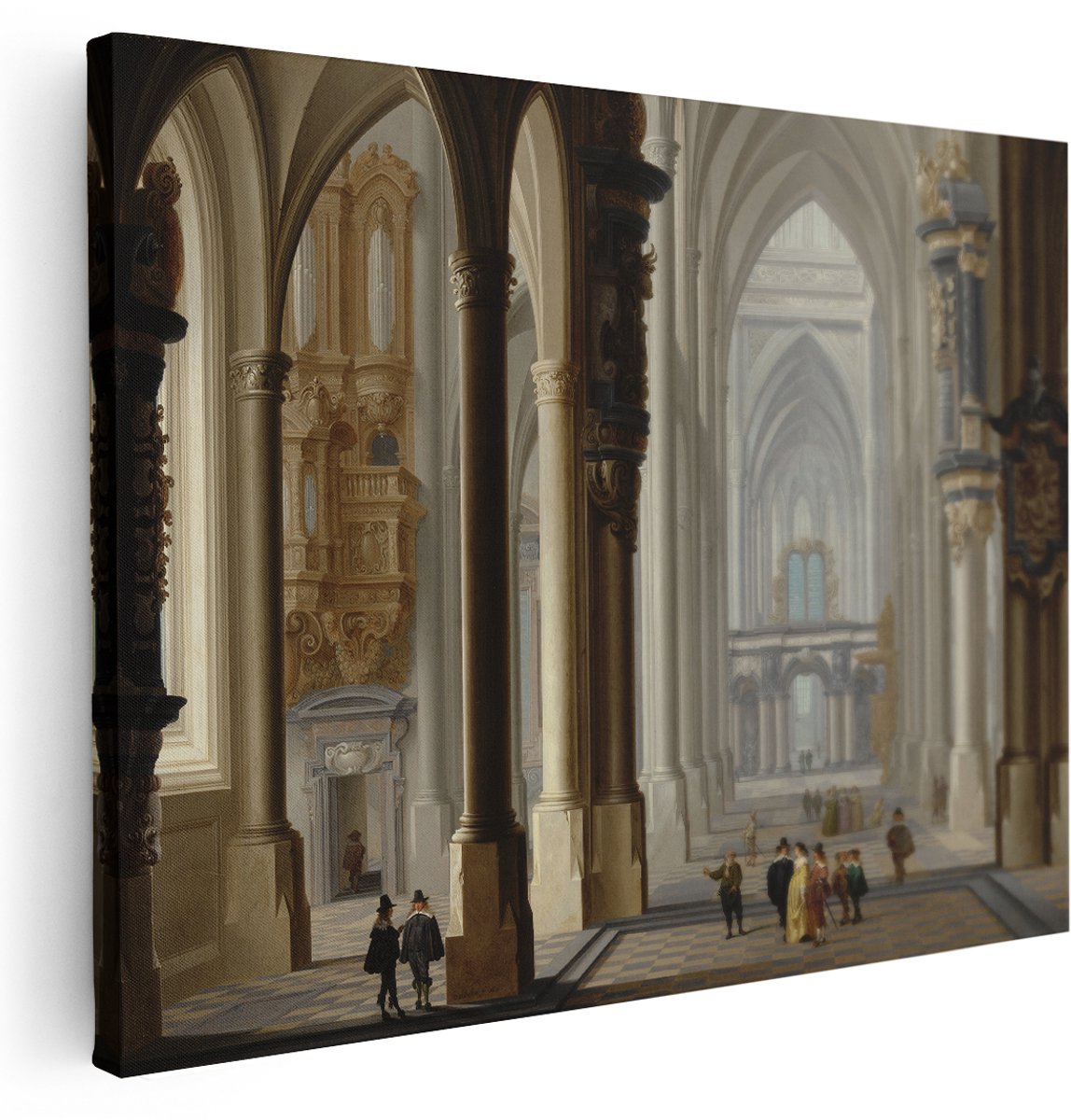 Artaza Canvas Schilderij Interieur van een Gotische Kerk - Dirck van Delen - 160x120 cm - Groot - Poster Foto op Canvas - Canvas Print