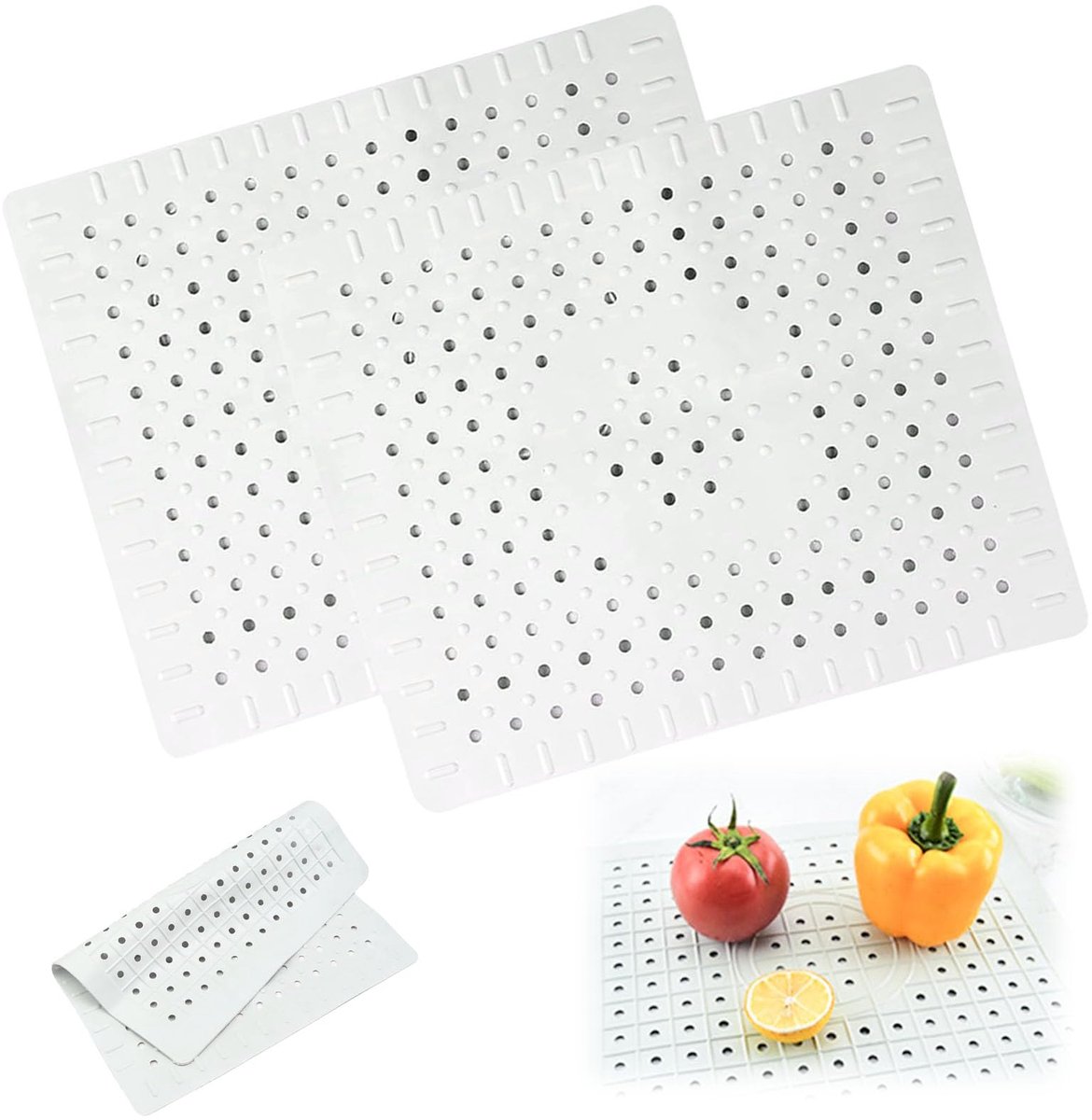 Spoelbakmat - Rubber Rechthoekig 2 Stuks - Voor Keuken en Badkamer - Grijs 31 x 26 cm