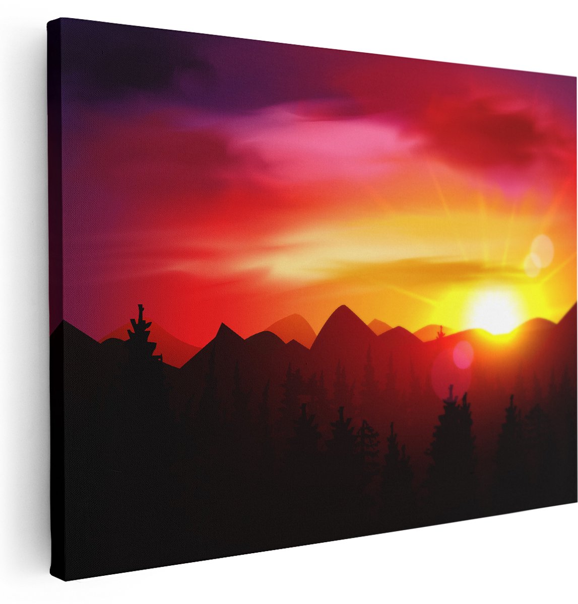 Artaza Canvas Schilderij Zonsondergang In De Bergen - Abstract - 160x120 cm - Groot - Wanddecoratie Woonkamer - Schilderijen - Muurdecoratie