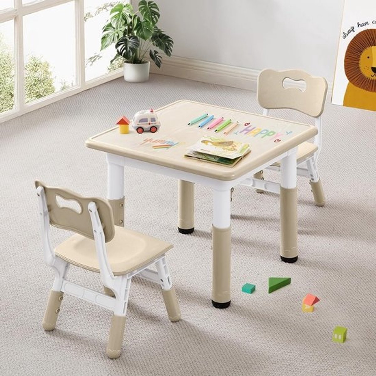 In hoogte verstelbare Kindertafel met 2 Stoelen Set - Peuter Speeltafel voor Kinderen 3-8 Jaar - Graffiti Bureau