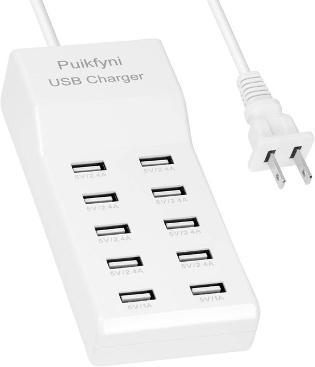 10-Poorts USB-lader - Snel oplaadstation voor meerdere apparaten - Oplaadstation voor smartphone, tablet en laptop