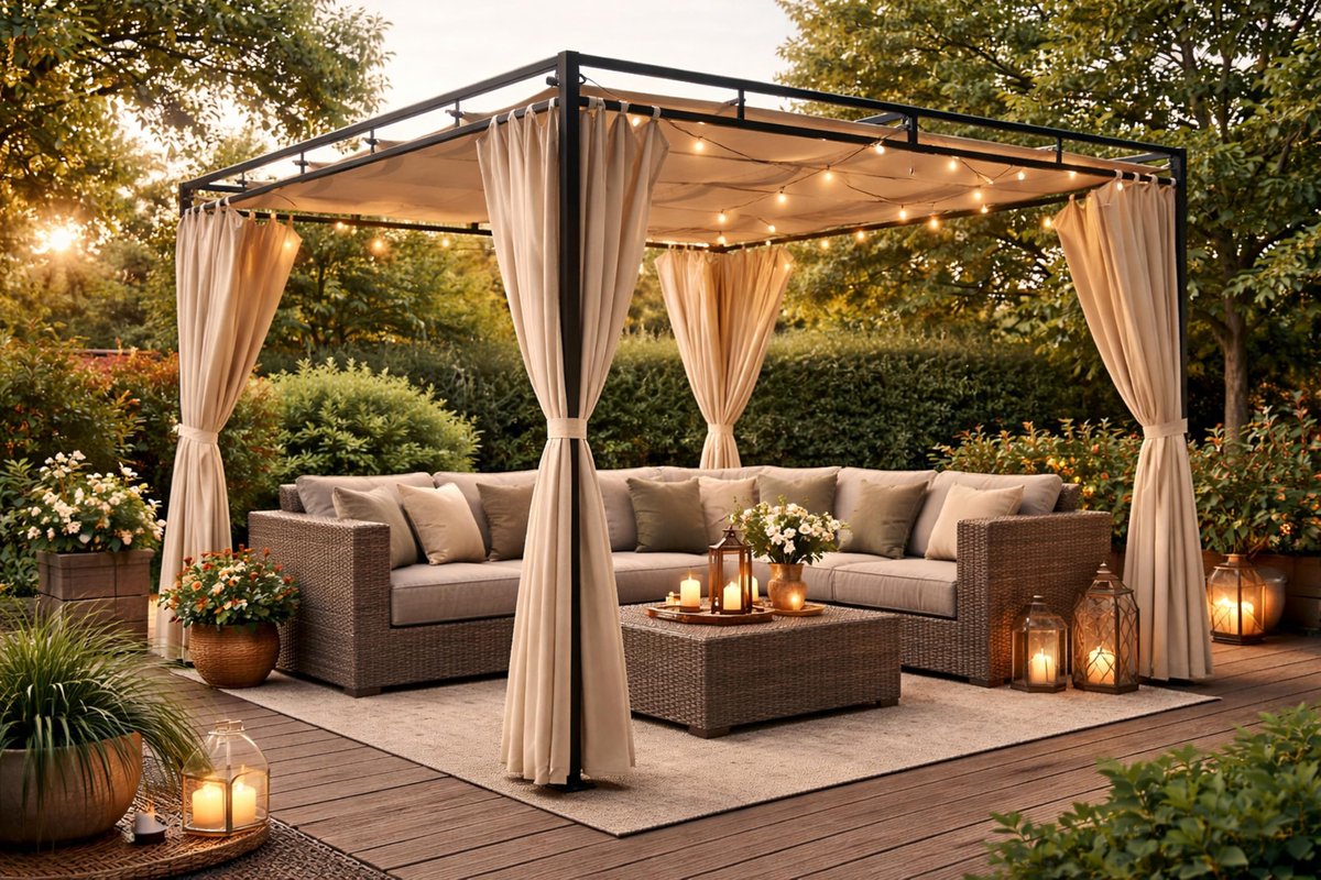 SnelShoppen - Vervangend dak voor platte pergola Firenze 3x3m, waterafstotend, 100% polyester, kleur zand/beige, 288x288 cm, ideaal voor tuin en buite