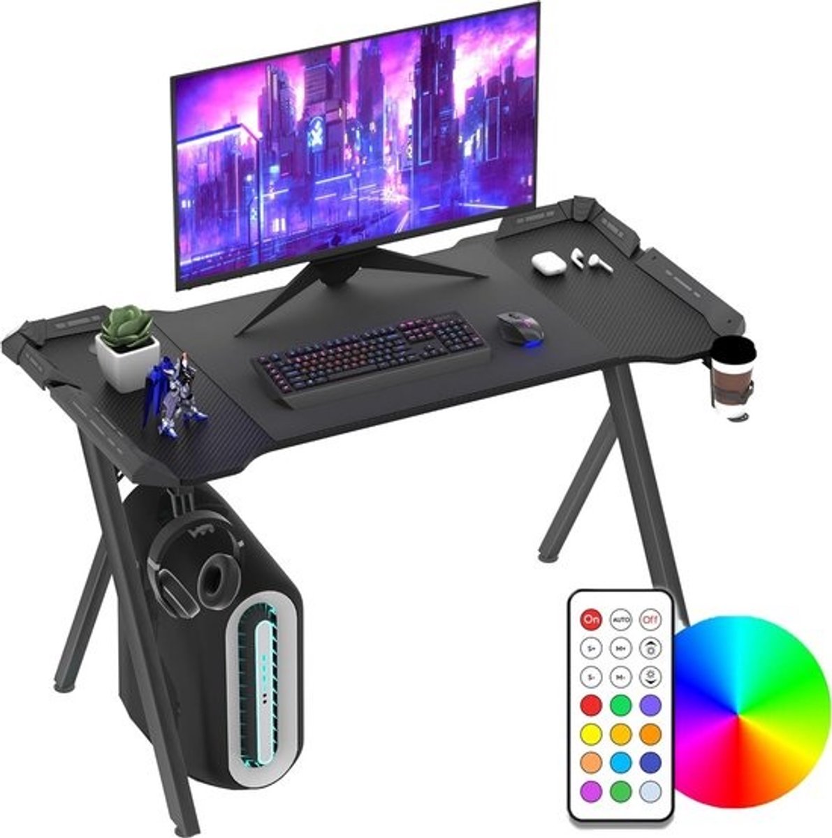 Groot Gaming Bureau met RGB Verlichting en Kabelbeheer - Stijlvolle PC Tafel