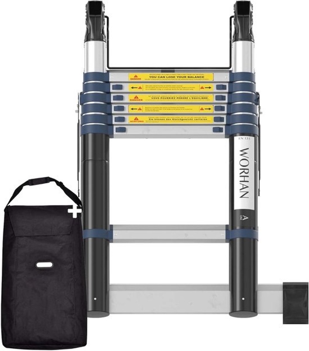 Telescopische Ladder - Opvouwbare Ladder - Klusjes Binnen en Buiten - Verstevigd Aluminium - 4.4 Meter - Aluminium