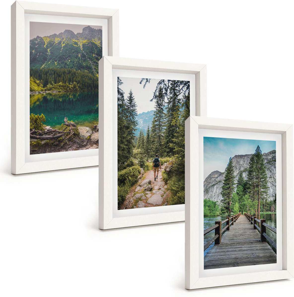 Wallfluent 3-Delige Schilderij Set - Bergen, Meren, Bossen En Paden In De Natuur - 20 x 30 - Wanddecoratie - Schilderijen Set - Interieur - Interieur Decoratie