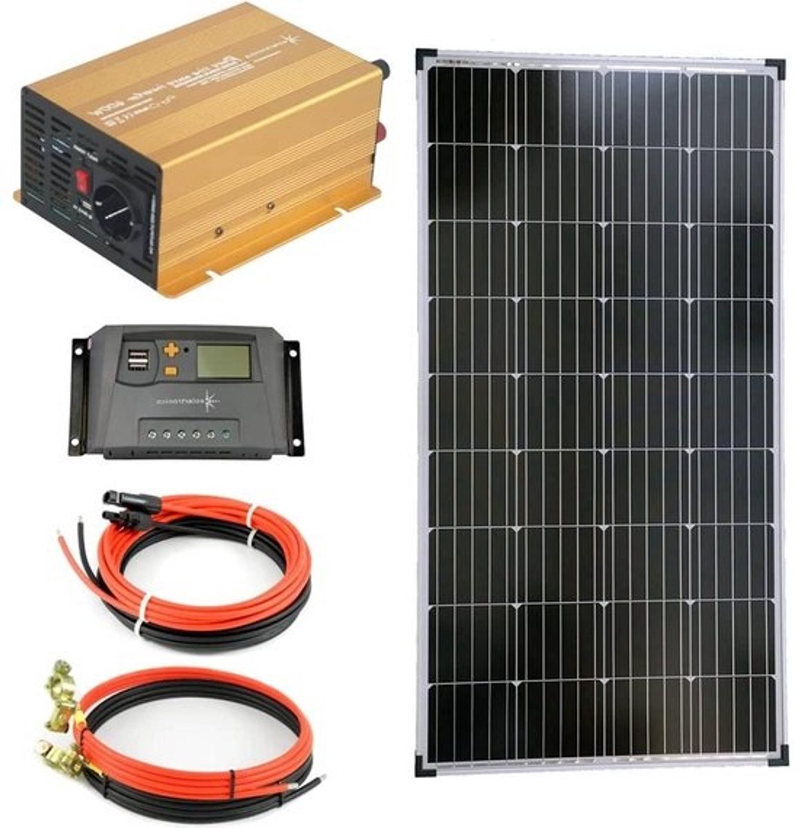 Zonnepaneel Set - PV Installatie - Energie Opwekken - Zuivere Sinus Omvormer - 130 Watt - Goud
