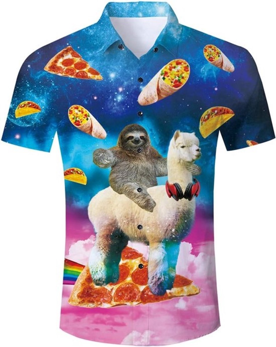 Grappig Hawaii Shirt Heren met 3D Opdruk Katten & Luau Stijl Korte Mouw Zomer