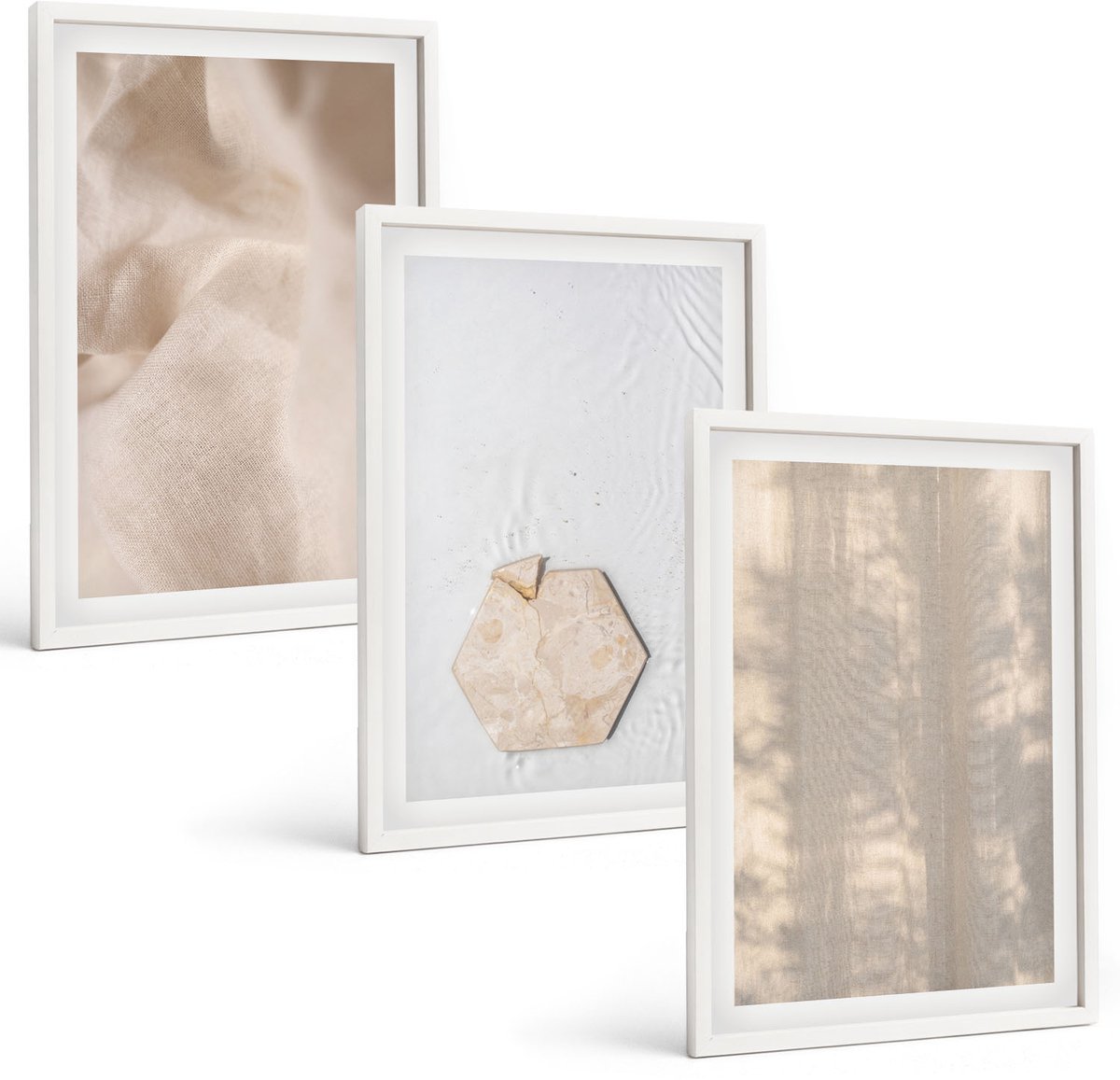 Wallfluent 3-Delige Schilderij Set - Subtiele Texturen In Een Natuurlijke Boho-Stijl - 40 x 60 - Stijlvolle Muurdecoratie - Kantoor - Interieur Decoratie