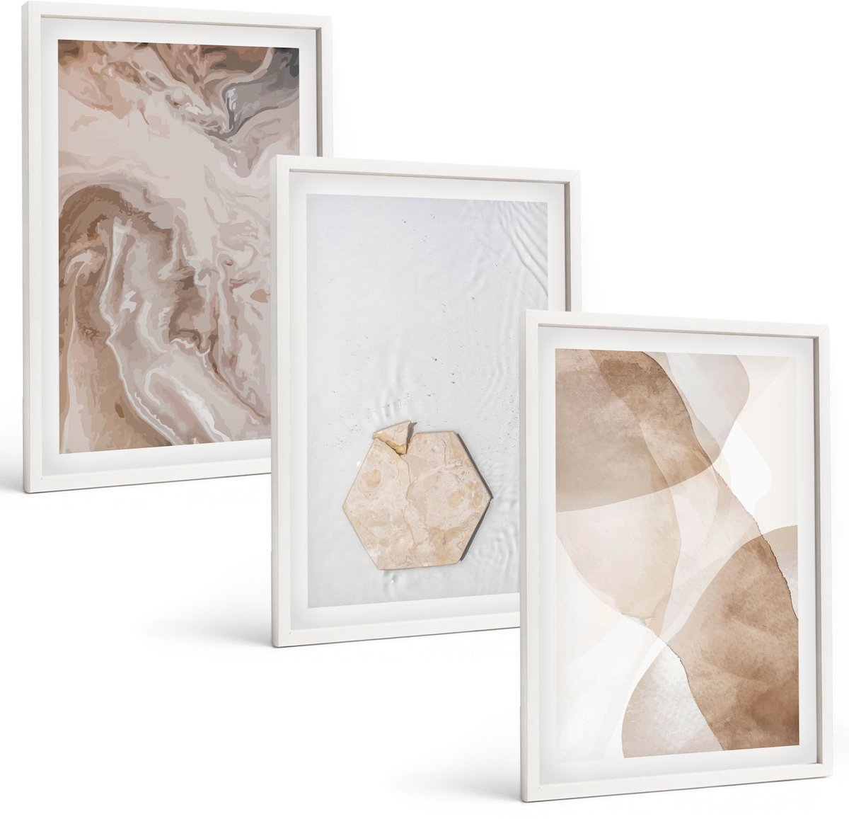 Wallfluent 3-Delige Schilderij Set - Abstracte Vormgeving Geïnspireerd Door De Natuur. - 40 x 60 - Wanddecoratie - Schilderijen Set - Kantoor - Moderne Wanddecoratie