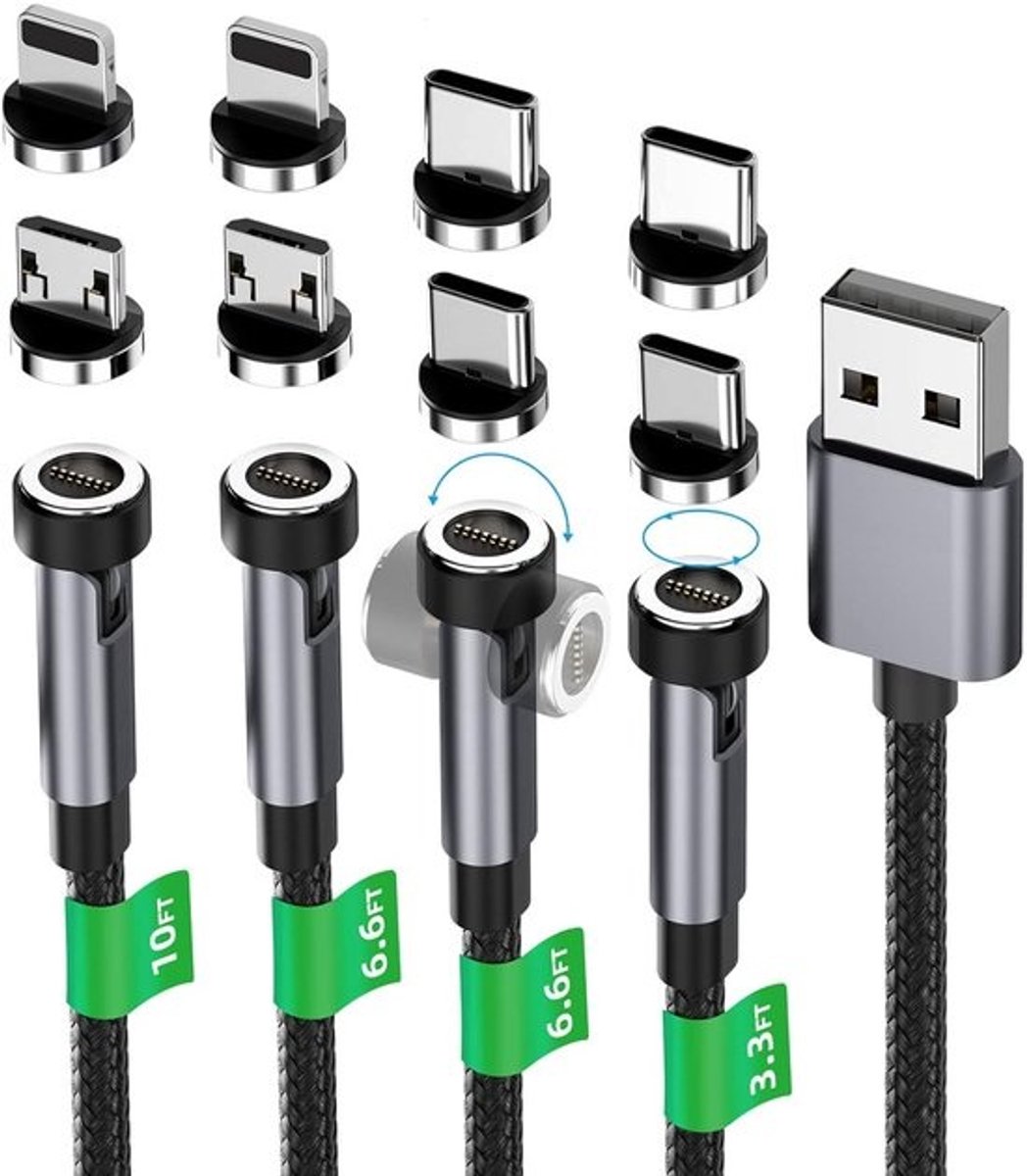 Universele Magnetische Oplaadkabel met 3-in-1 Connector voor Diverse Apparaten