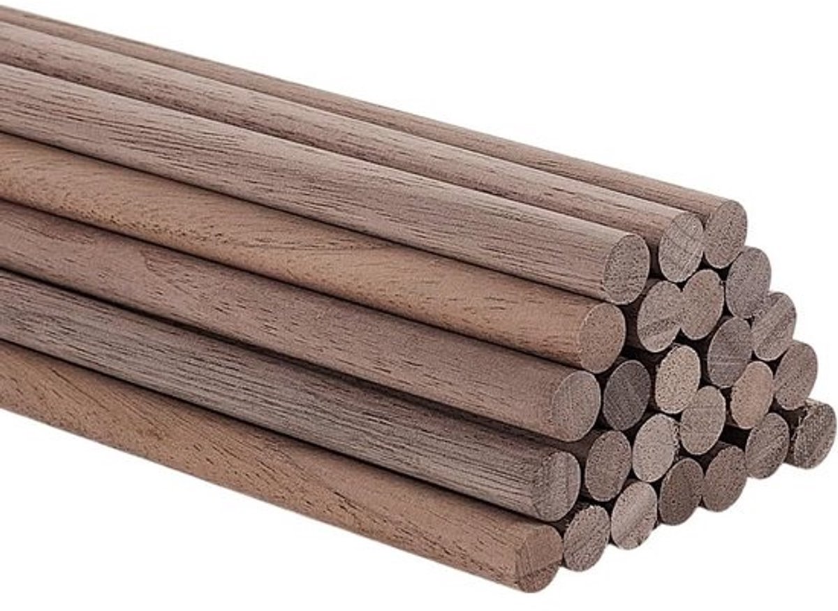 25 Stuks Houten Deuvelstaven Walnoot 15x300mm voor Knutselen en Houtbewerking