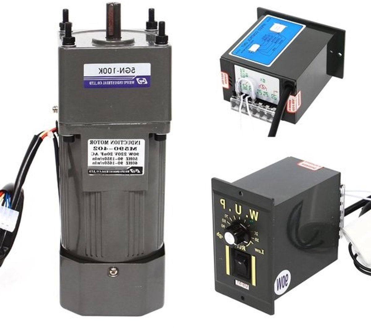 Transmissiemotor met Toerentalregelaar - Asynchrone Motor Elektromotor - Machine Aansturing - Traploos Regelbaar - 90 W 220 V - Zilver