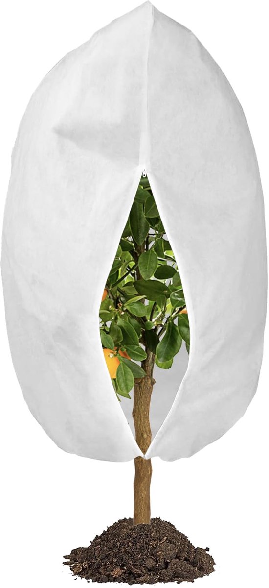 Wintervlieshoes voor Planten - Herbruikbaar - Met Ritssluiting en Trekkoord - Voor Potplanten, Palmen en Olijfbomen - Vorstbescherming Buiten - 190 x 228 cm - 70g/m²