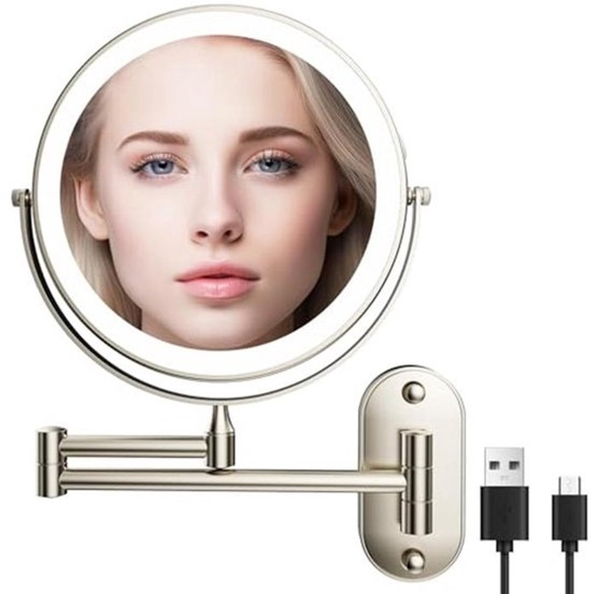 Opbouwbare Make-up Spiegel met 1X/10X Vergroting en LED Verlichting - Dimbare Make-up Spiegel in 3 Kleuren