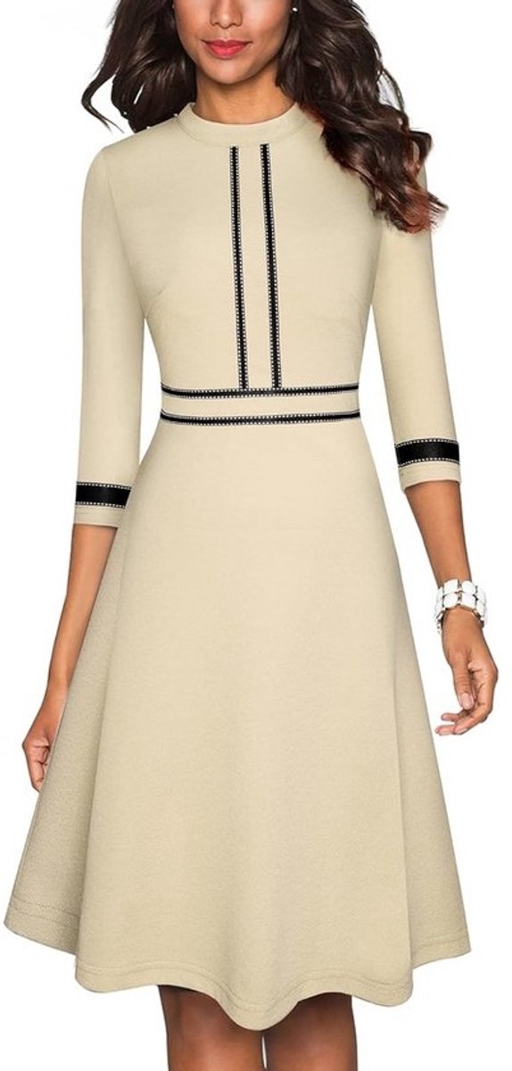 Dames vintage ronde hals 3/4 mouw patchwork cocktail Aline jurk