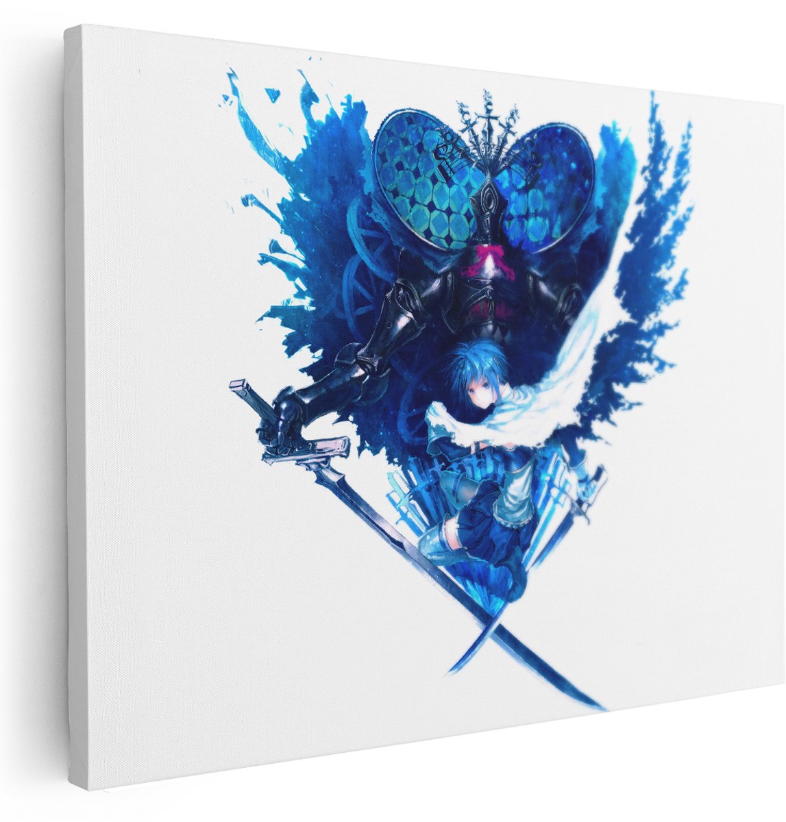 Artaza Canvas Schilderij Anime Krijger - 160x120 cm - Groot - Wanddecoratie Vlinder Demon - Muurdecoratie Blauw - Schilderij Anime Jongen - Schilderijen Op Canvas