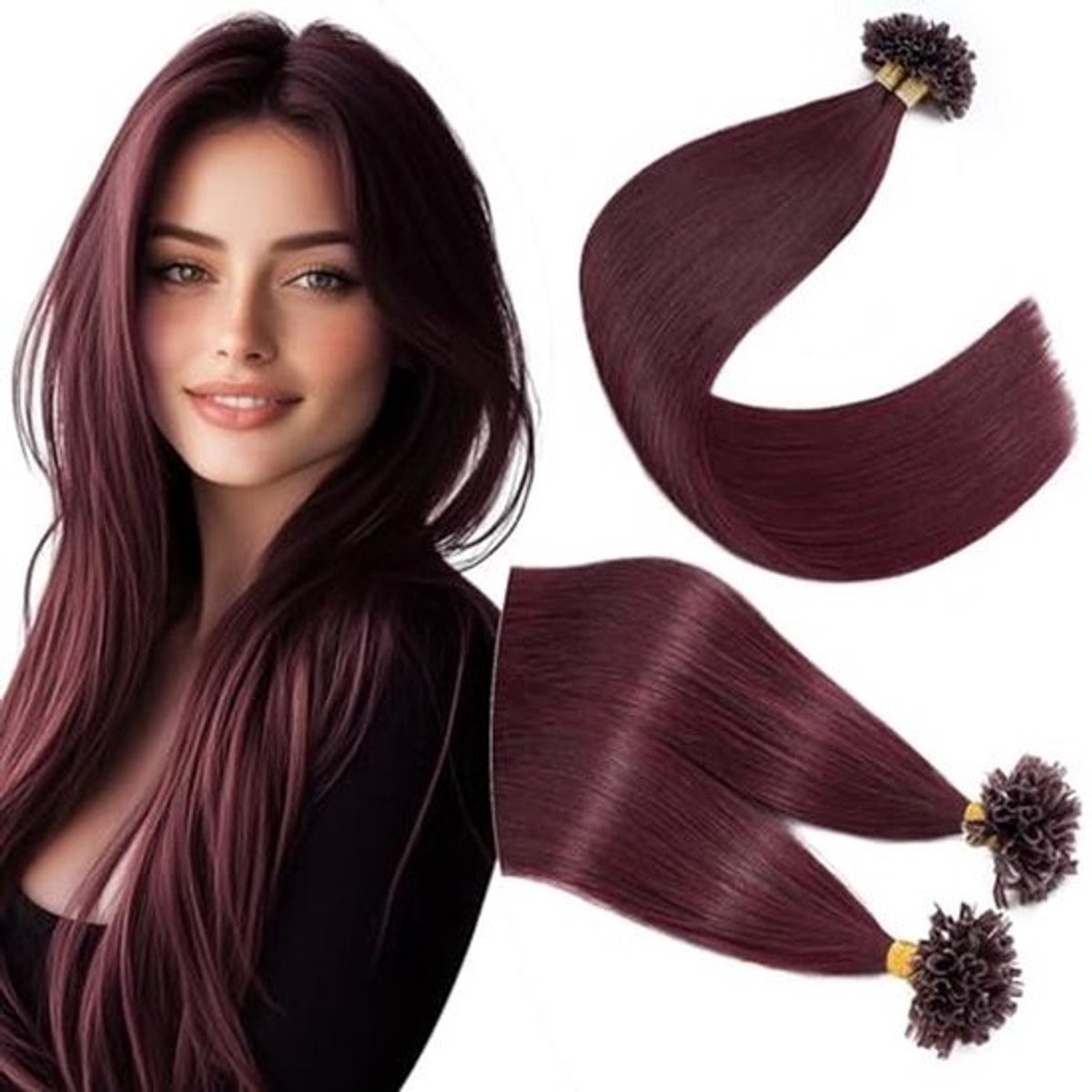 U-Tip Haarextensions 100 Strengen 45cm Keratine Haar Steil #99J Bourgondië