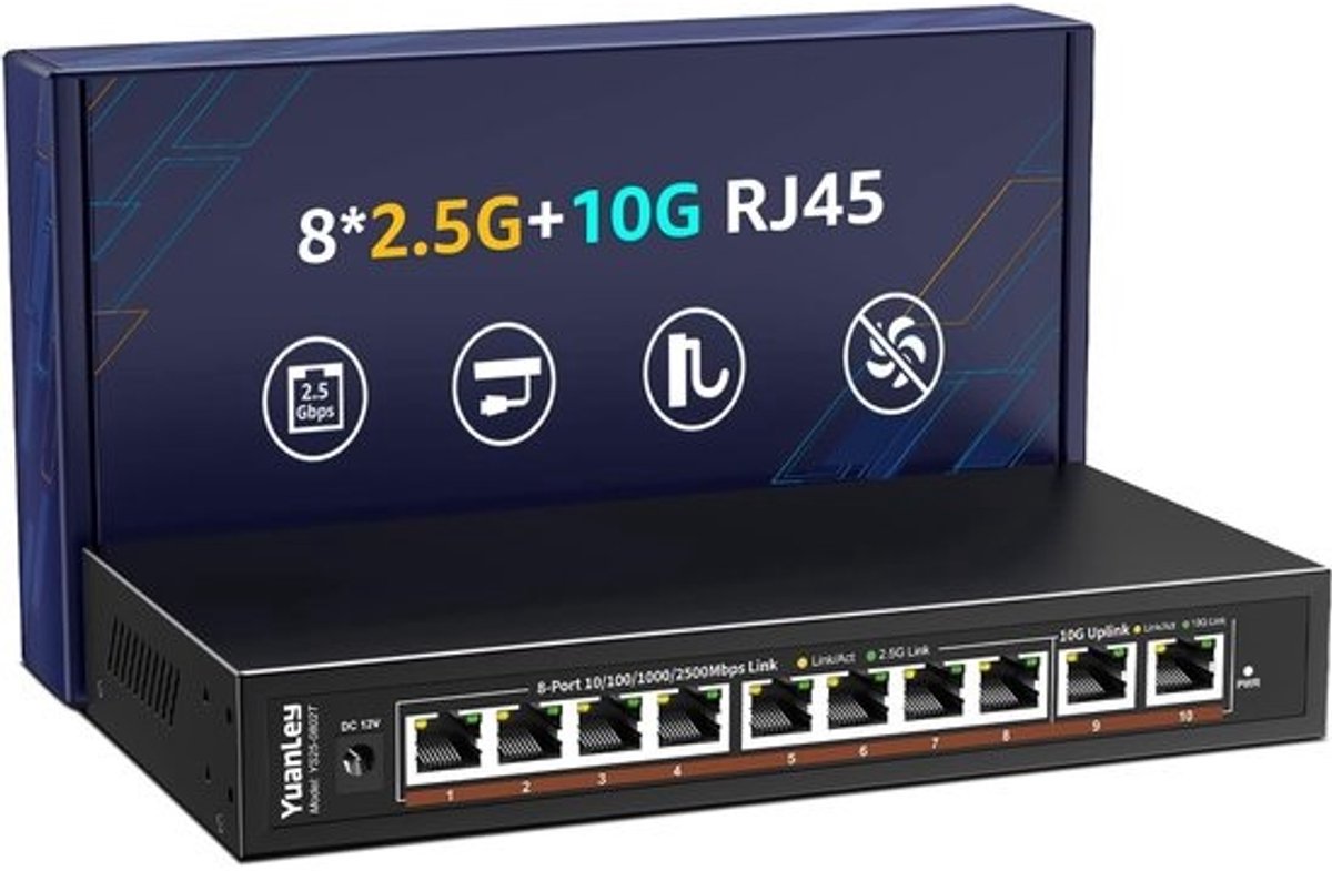 Netwerk Switch - Ethernet Hub - Snelle Dataoverdracht - 10 Gigabyte Snelheid - 33.5 x 10.3 cm - Zwart