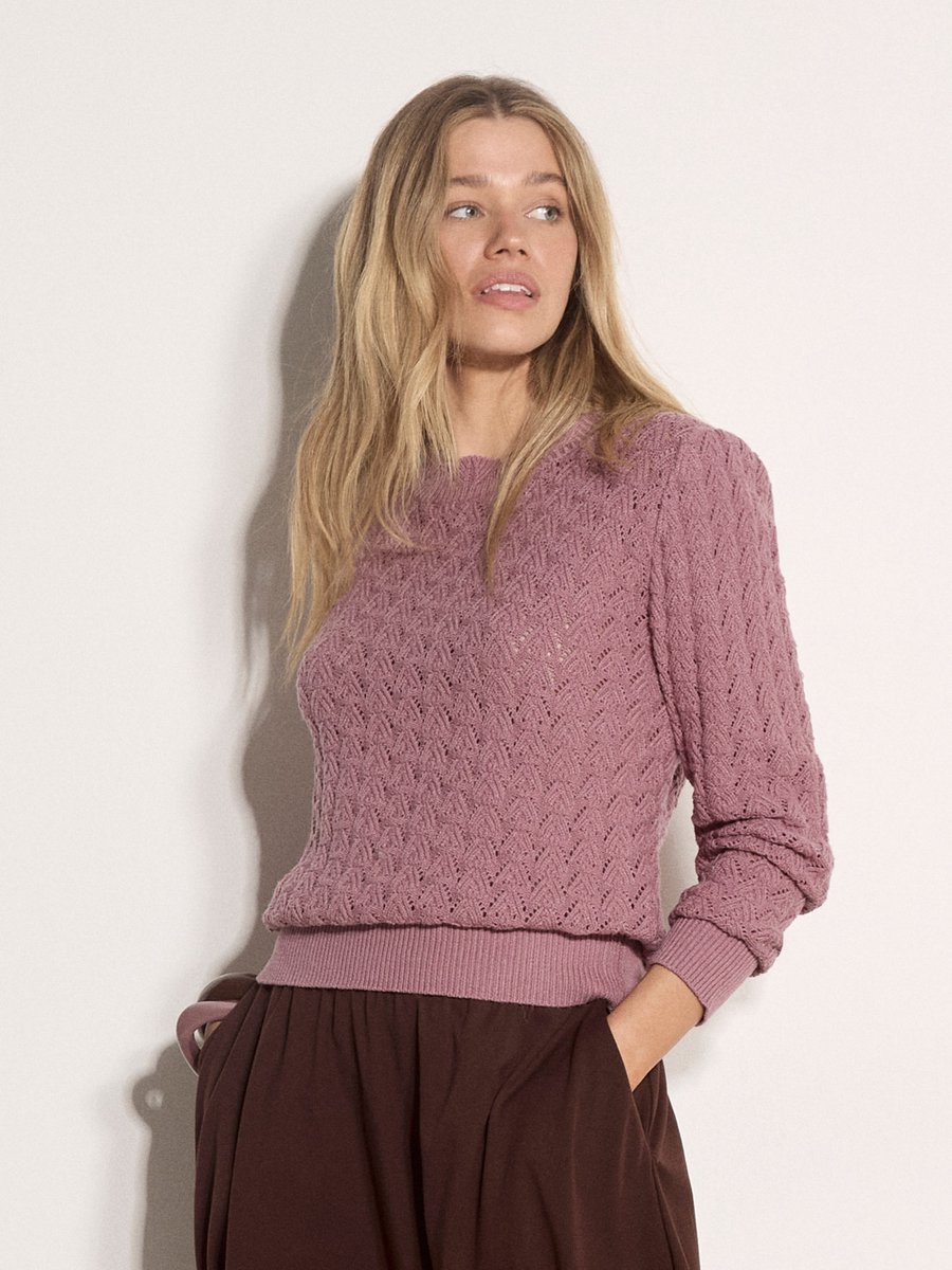 Trui met geschulpte rand en pointelle-patroon