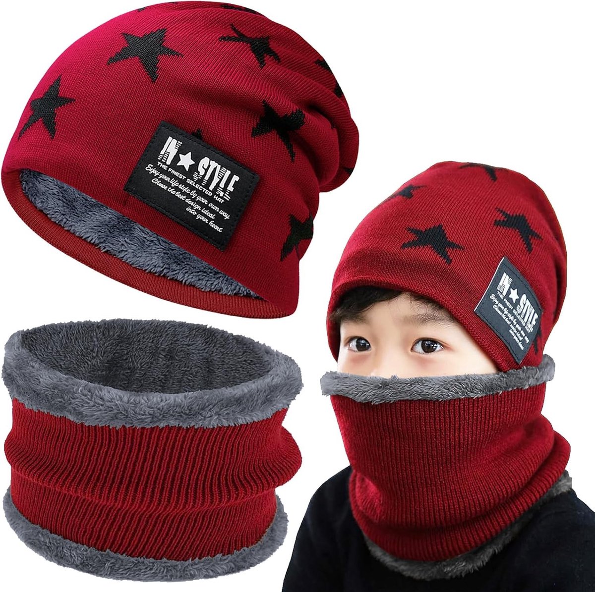 Wintermuts en halsdoek set voor kinderen, warme muts en sjaal voor jongens en meisjes, perfect cadeau voor 5-14 jaar