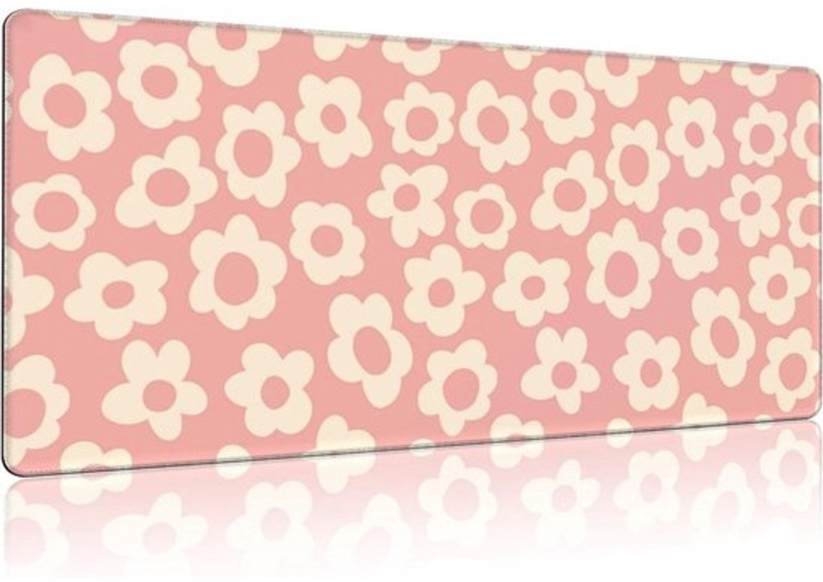 Grote Muismat - Bureauonderlegger Bureaumat - Bureau Decoratie - Gladde Lycra Stof - 90 x 40 cm - Roze Bloemen