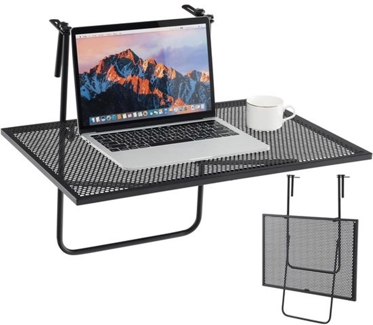 Inklapbare Balkonhangtafel 60,5 x 40,5 cm - Ruimtebesparende Terrastafel voor Leuningen tot 6 cm