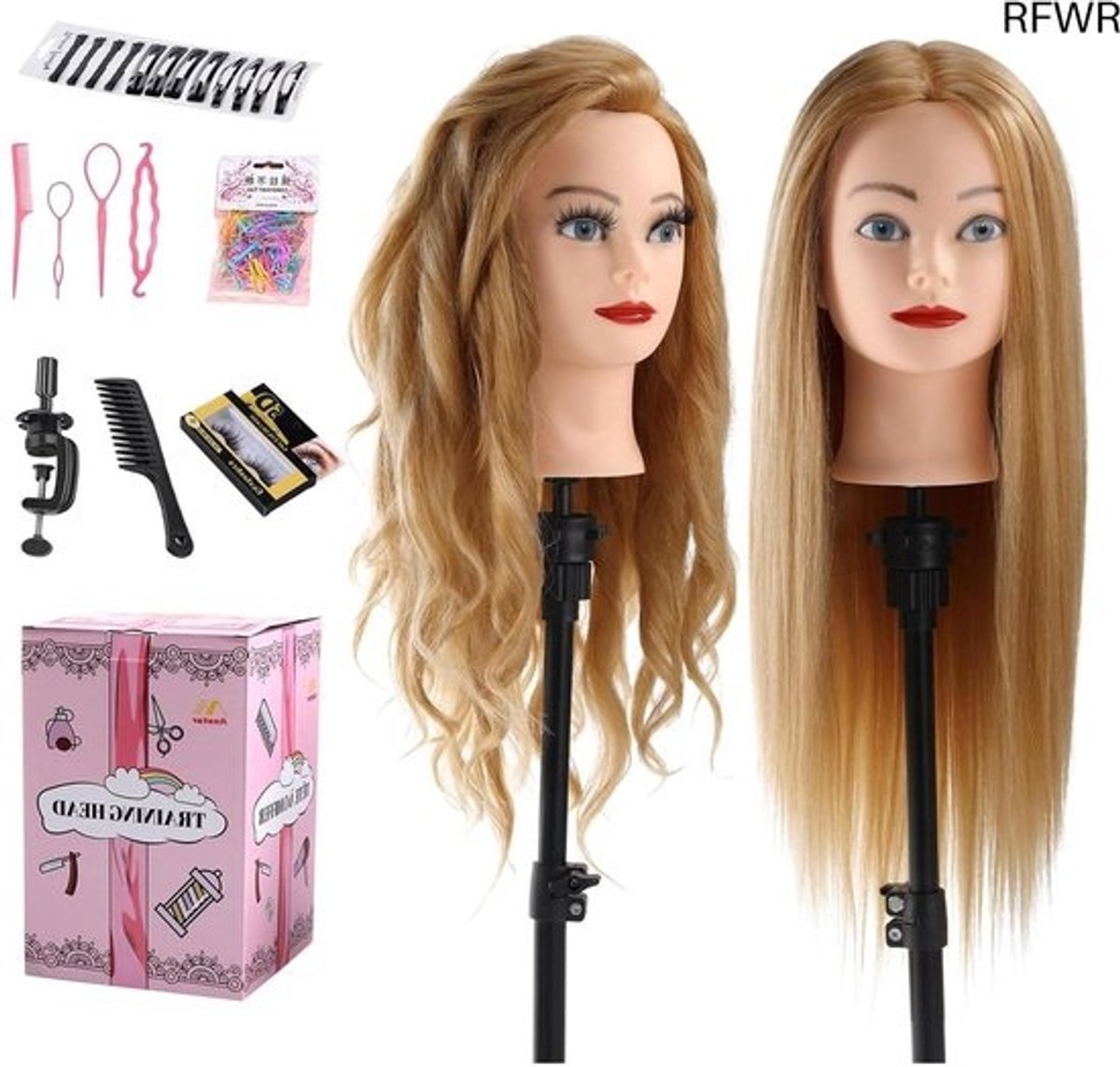 RFWR® Haarstyling mannequin hoofd met 70% echt haar en accessoires voor kappers
