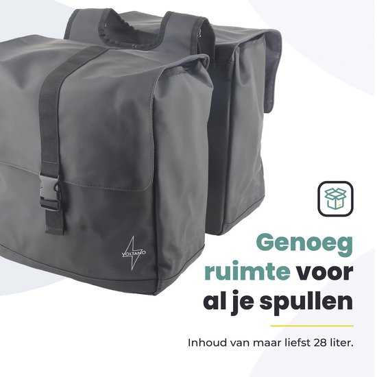 Voltano Dubbele Fietstas Urban - Zwart - 30 Liter - 100% Waterdicht - Afsluitbaar - Tarpaulin van Voltano — afbeelding 3