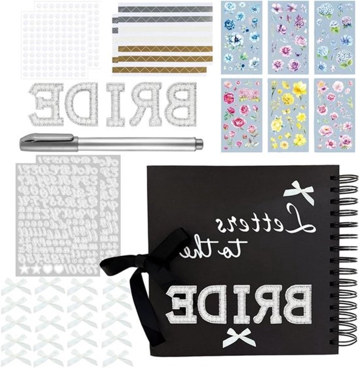 Scrapbook Album - Gastenboek Fotoplakboek - Bruiloft herinneringen bewaren - Compleet met accessoires - 203 cm x 203 cm - Zwart
