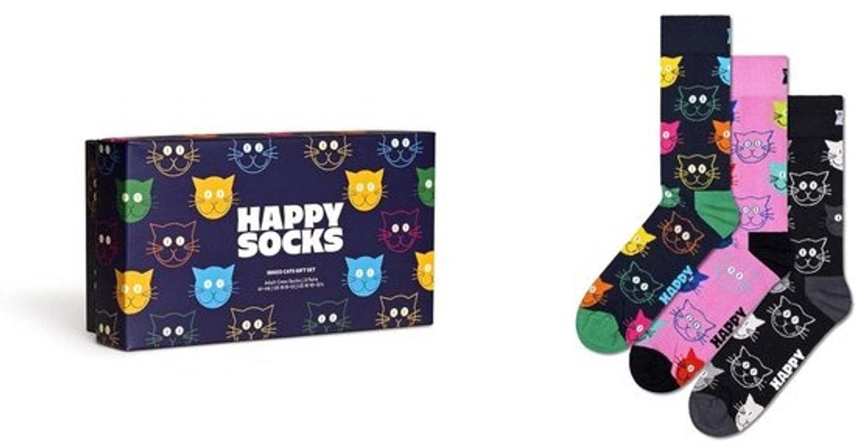 3-Pack Kattensokken Cadeauset voor Heren en Dames - Mix van Vrolijke Motieven