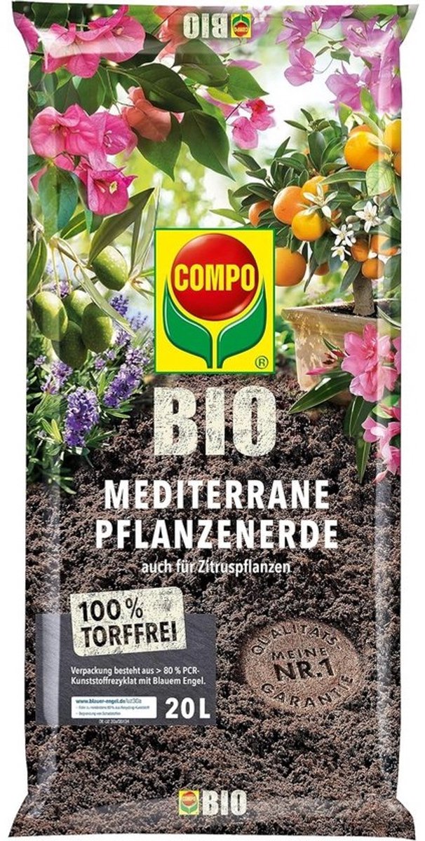 Biologische Mediterrane Potgrond zonder Turf - 20 Liter voor Olijfbomen, Lavendel en Citrus