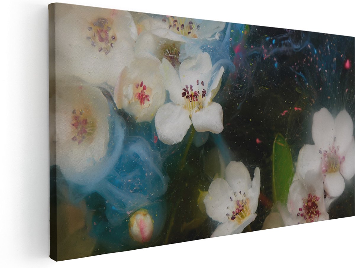 Artaza Canvas Schilderij Bloemen - 160x80 cm - Groot - Wanddecoratie Abstract - Muurdecoratie Macrofotografie - Decoratie Witte Bloesem - Roze