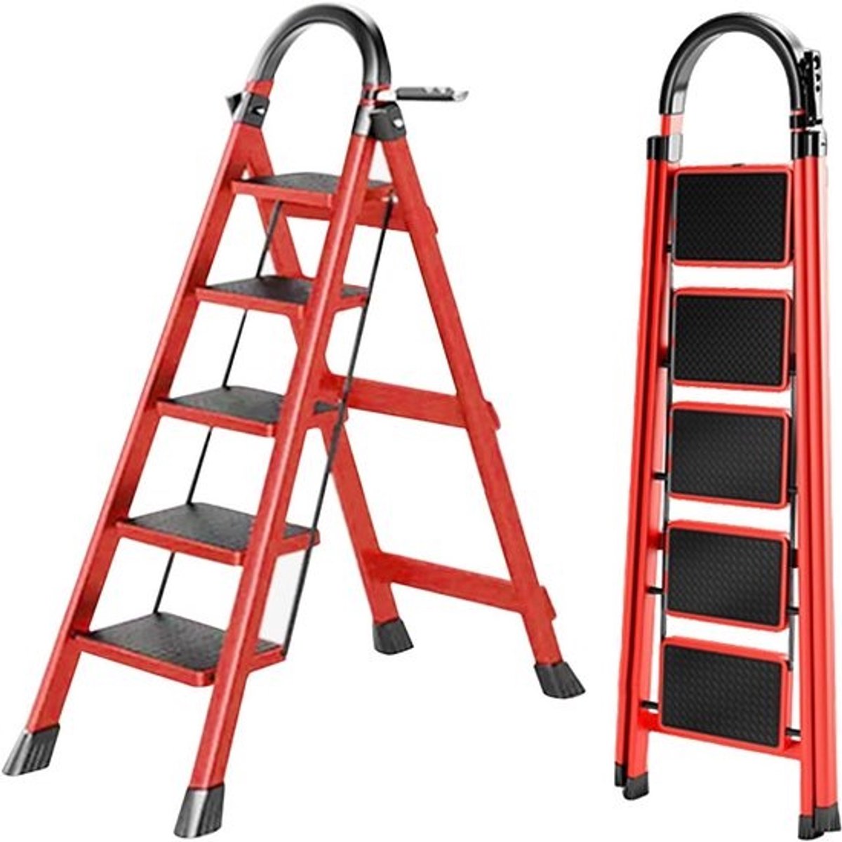 Inklapbare Keukenladder met Handleuning - 3, 4 of 5 Brede Antislip Treden - Max. 150 kg Draagkracht