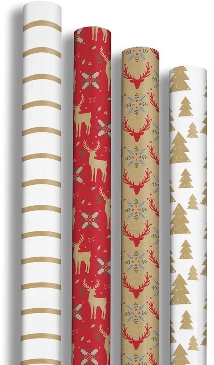 10 Rollen Kraft Cadeaupapier 'Lovely Home Red' - Kerst & Feestdagen Inpakpapier (50 Meter Totaal)