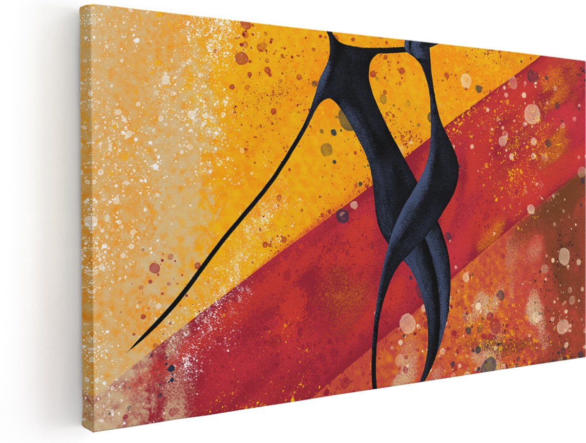 Artaza Canvas Schilderij Abstracte Kunst - Dansend Afrikaans Paar - 160x80 cm - Groot - Wanddecoratie Woonkamer - Schilderijen - Muurdecoratie