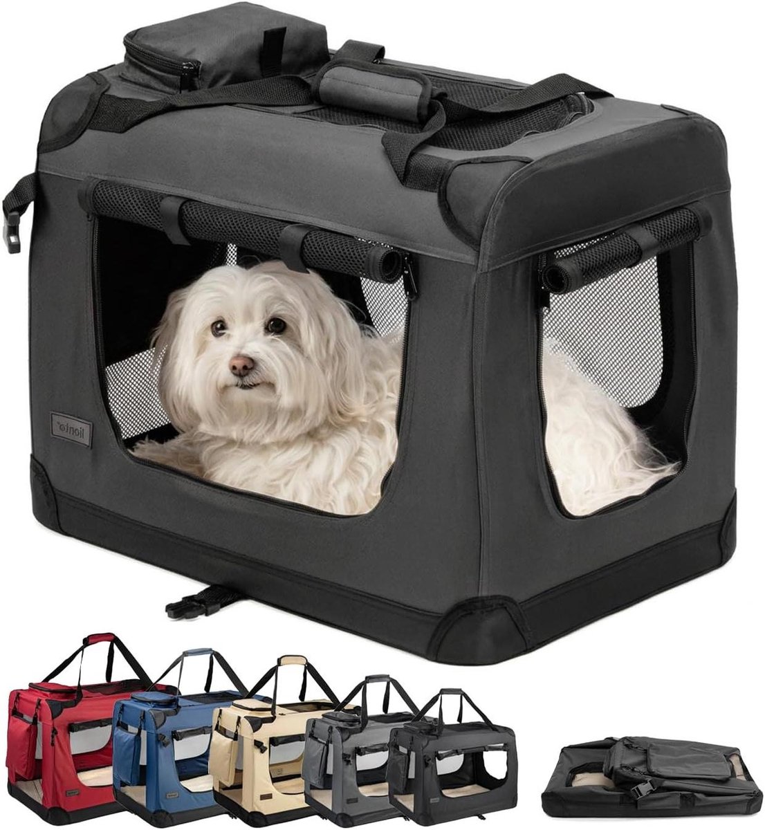 Opvouwbare Hondentransportbox - Reisbox Draagbox - Reizen en Auto - Stevige Handvaten - 60x42x44 cm - Zwart