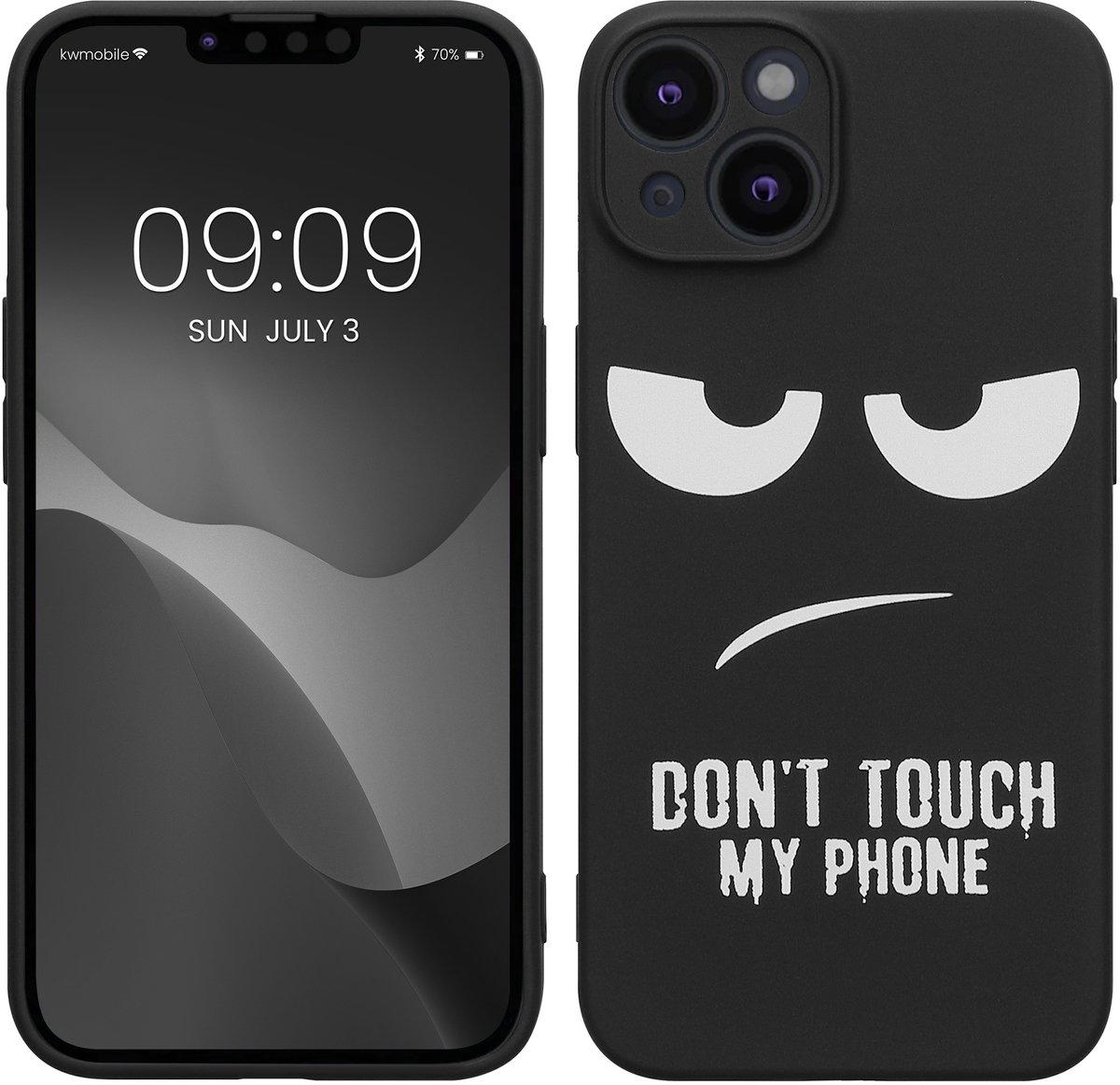 kwmobile telefoonhoesje geschikt voor Apple iPhone 14 - Hoesje voor smartphone in wit / zwart - Backcover van TPU - Don't Touch My Phone design