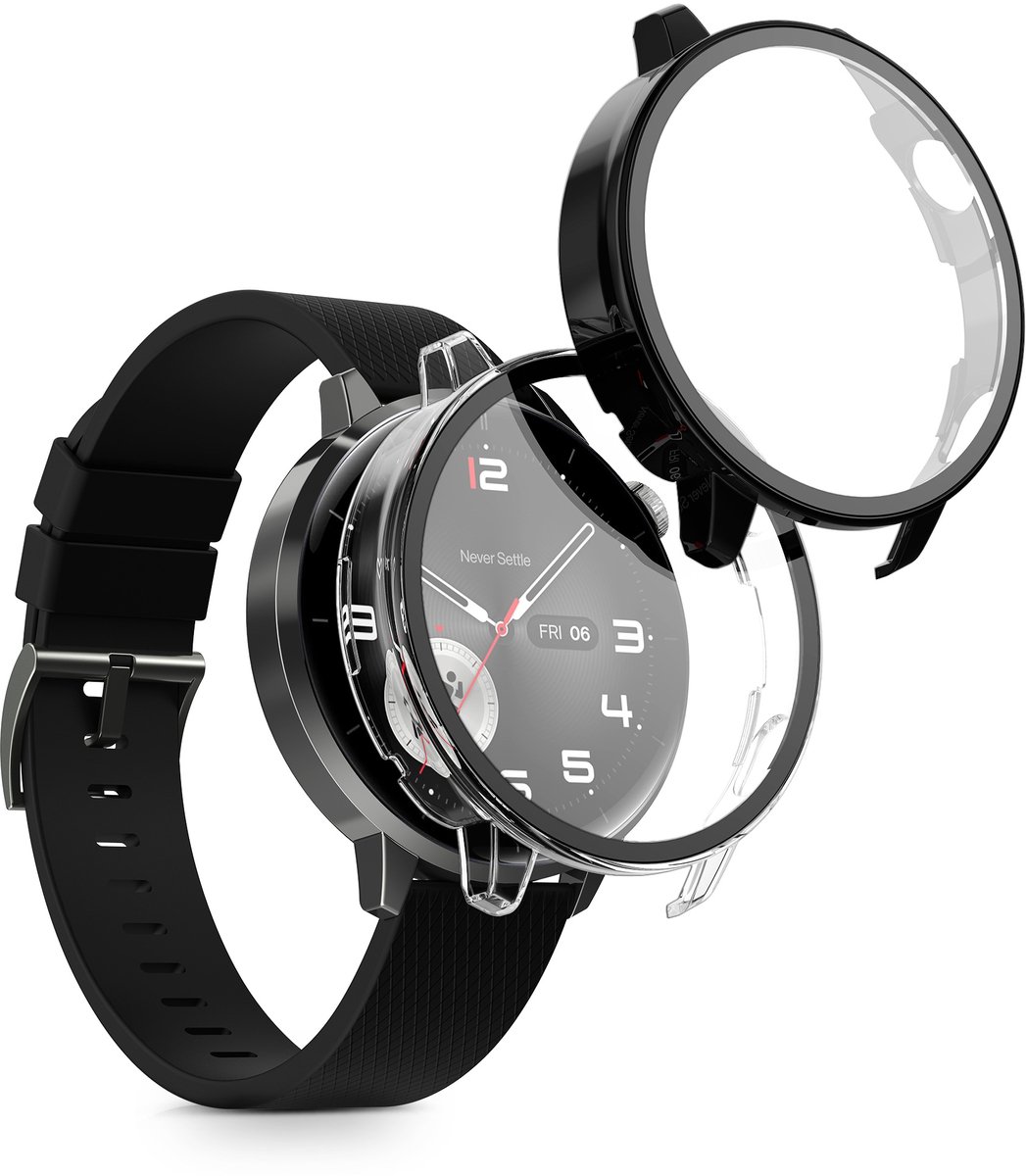kwmobile 2x cover geschikt voor OnePlus Watch 4 / Watch 3 / OPPO Watch X3 mini / X2 mini - Fitnesstracker cover van gehard glas en kunststof frame set zwart / transparant