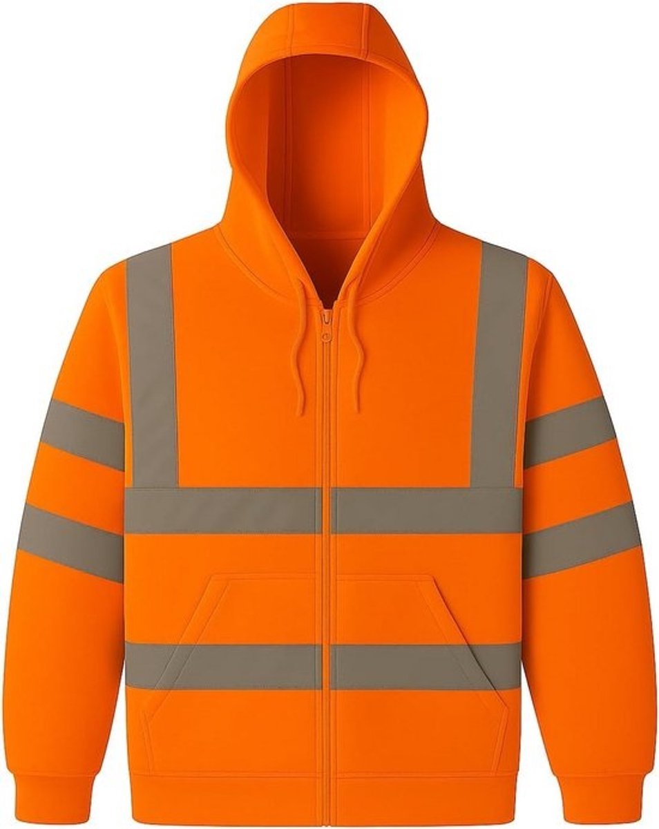 Hoge Zichtbaarheid Werkkleding Sweater met Rits en Reflecterende Strips - Veiligheidsvest Fleece Warmte - Geschikt voor Heren en Dames - Geel/Oranje