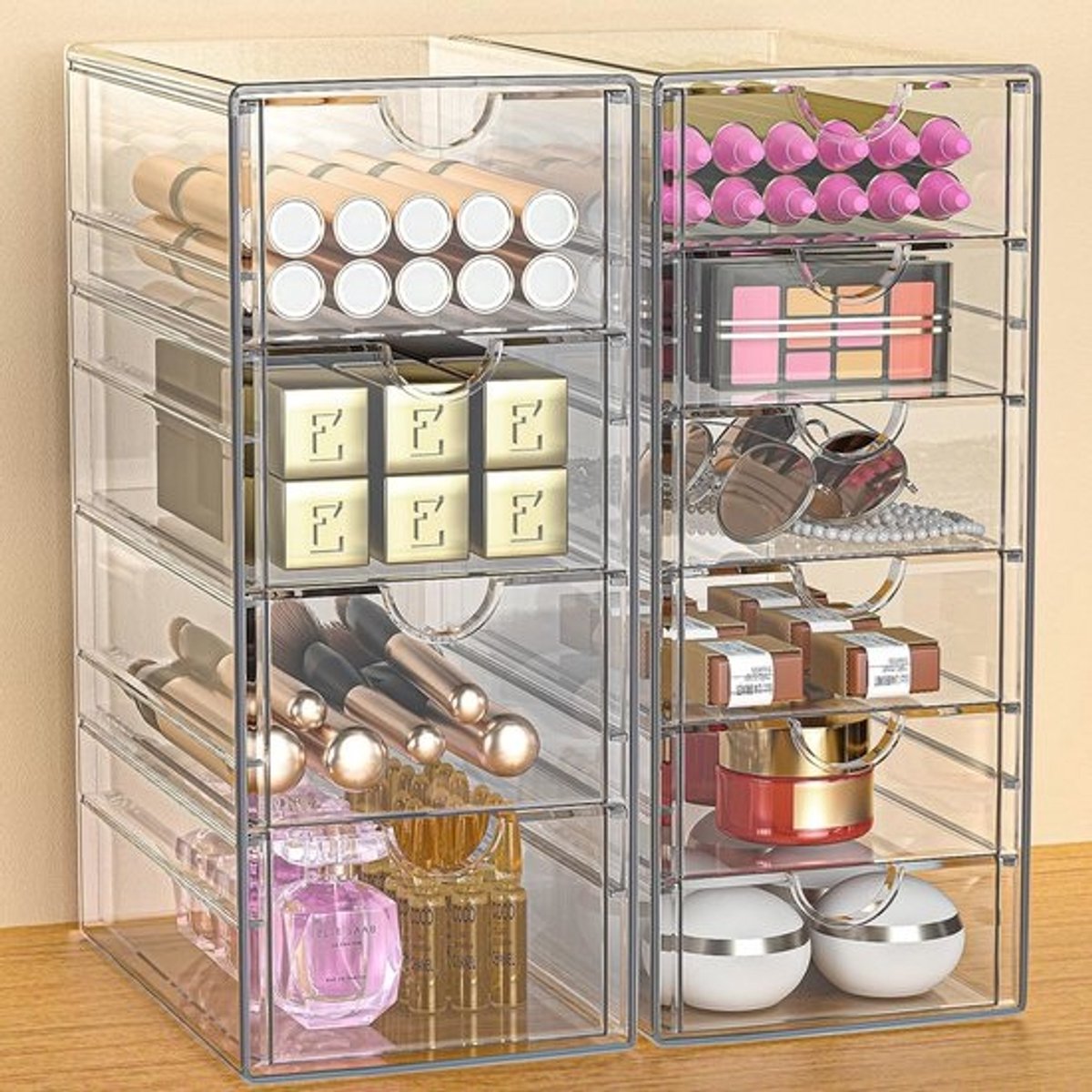 Make-up organizer met 10 laden en bureaubenodigdheden - Transparante bureauaccessoires voor make-up en sieraden